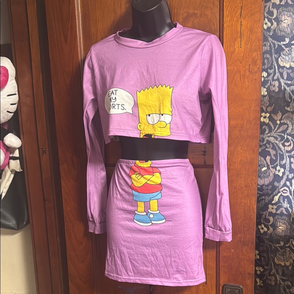 Purple Bart Simpson Crop Top and Skirt Set